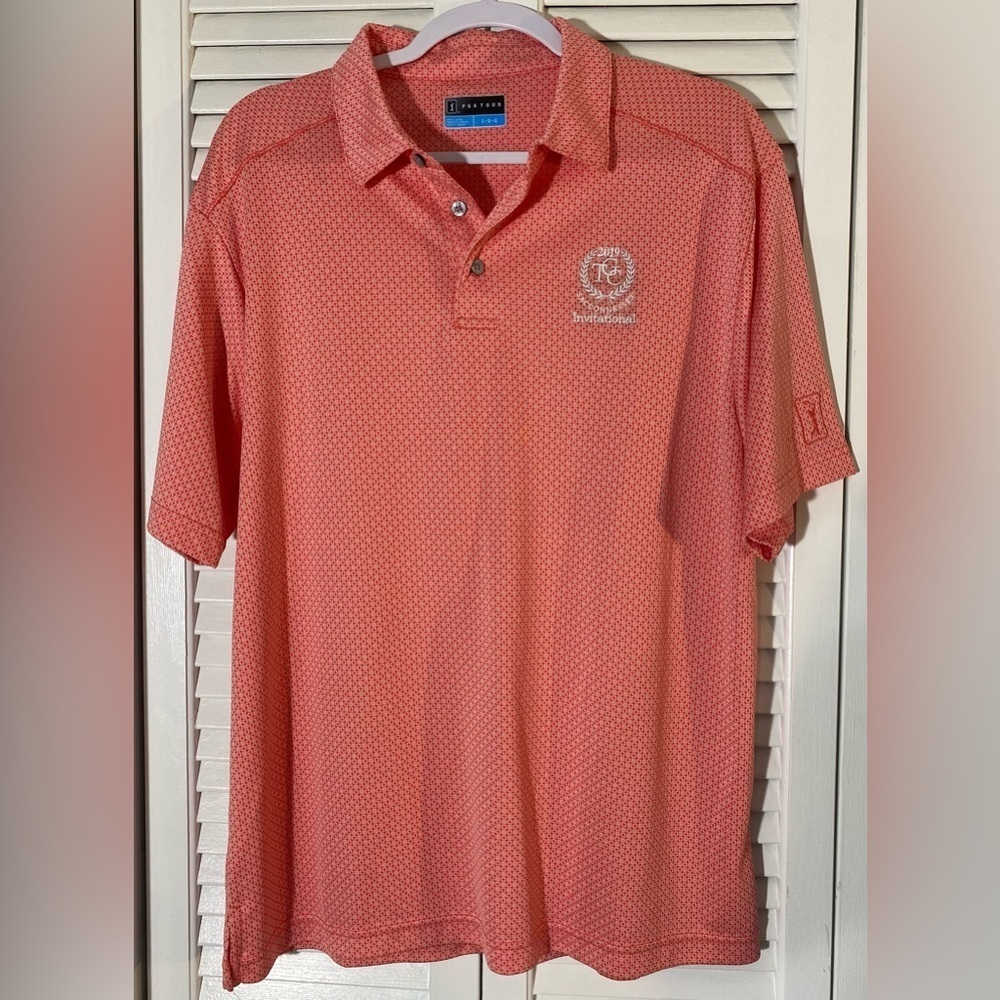 PGA Tour Red Golf Shirt, Sz L, 2019 TGC Sacconnesset Invitational..Massachusetts